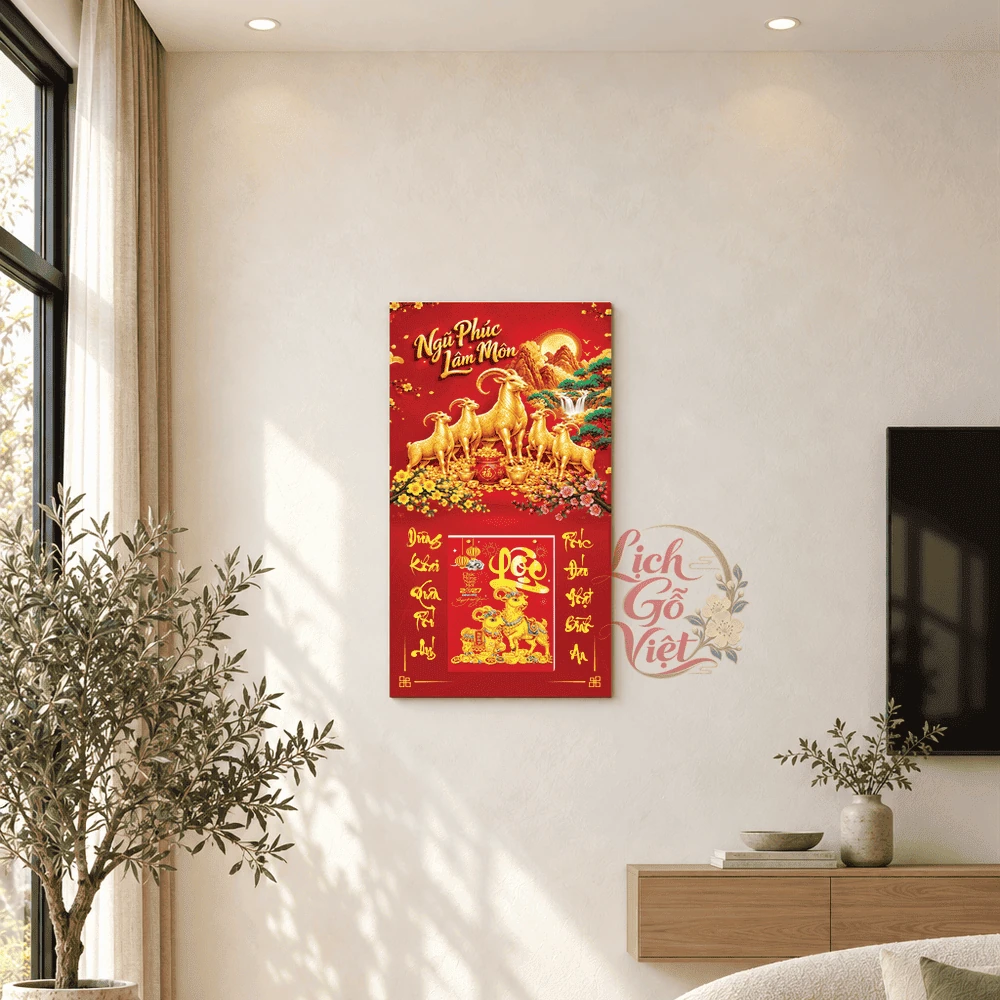 Lịch gỗ tráng gương 2027 30×60 cm Ngũ Phúc Lâm Môn LGV27T3-01 — ảnh 1