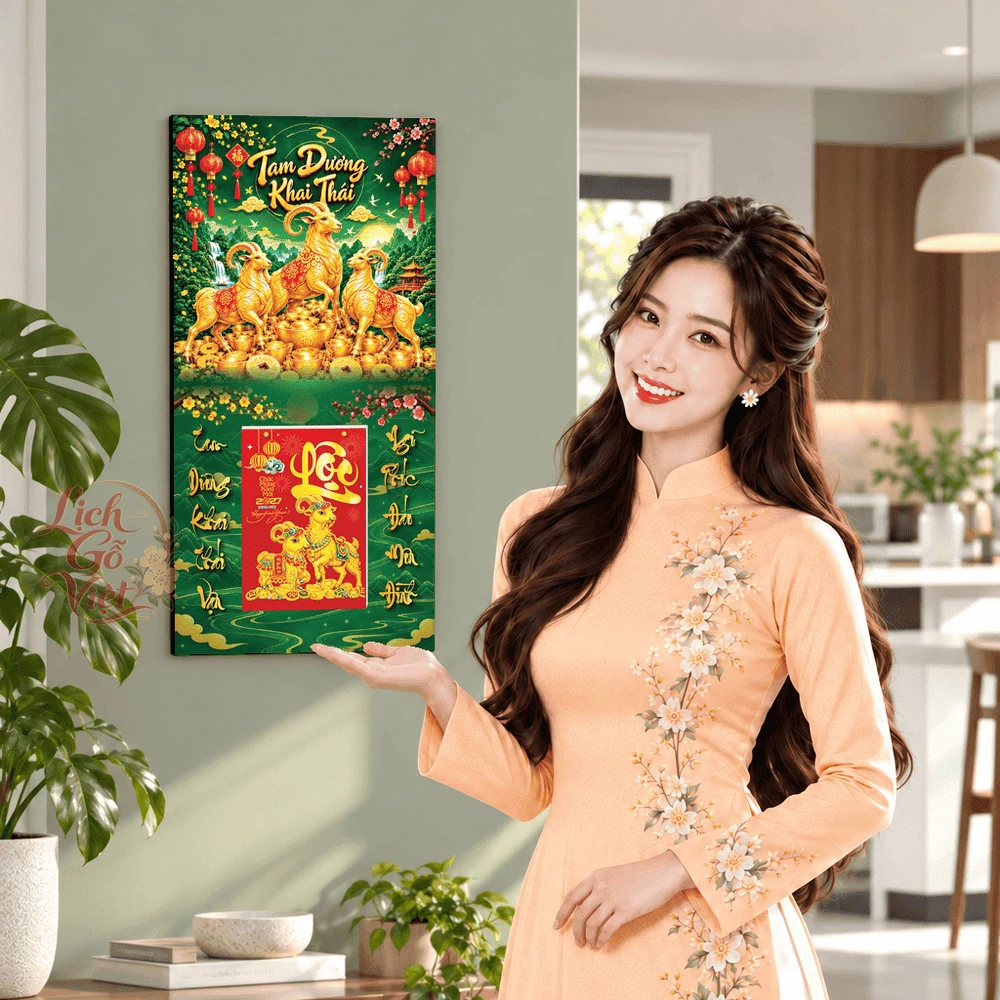 Lịch gỗ tráng gương 2027 30×60 cm Tam Dương Khai Thái LGV27T3-02 — ảnh 5