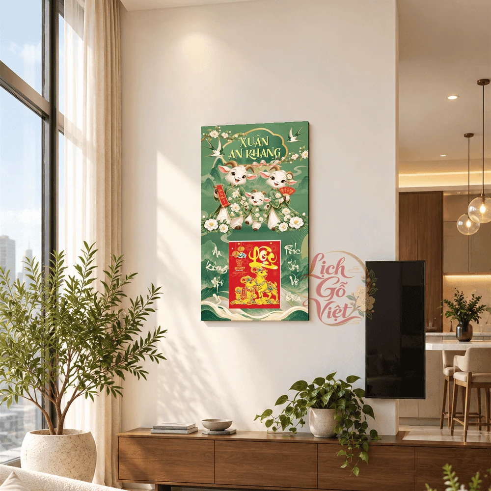 Lịch gỗ tráng gương 2027 30×60 cm Xuân An Khang Hoa Mai LGV27T3-18 — ảnh 2
