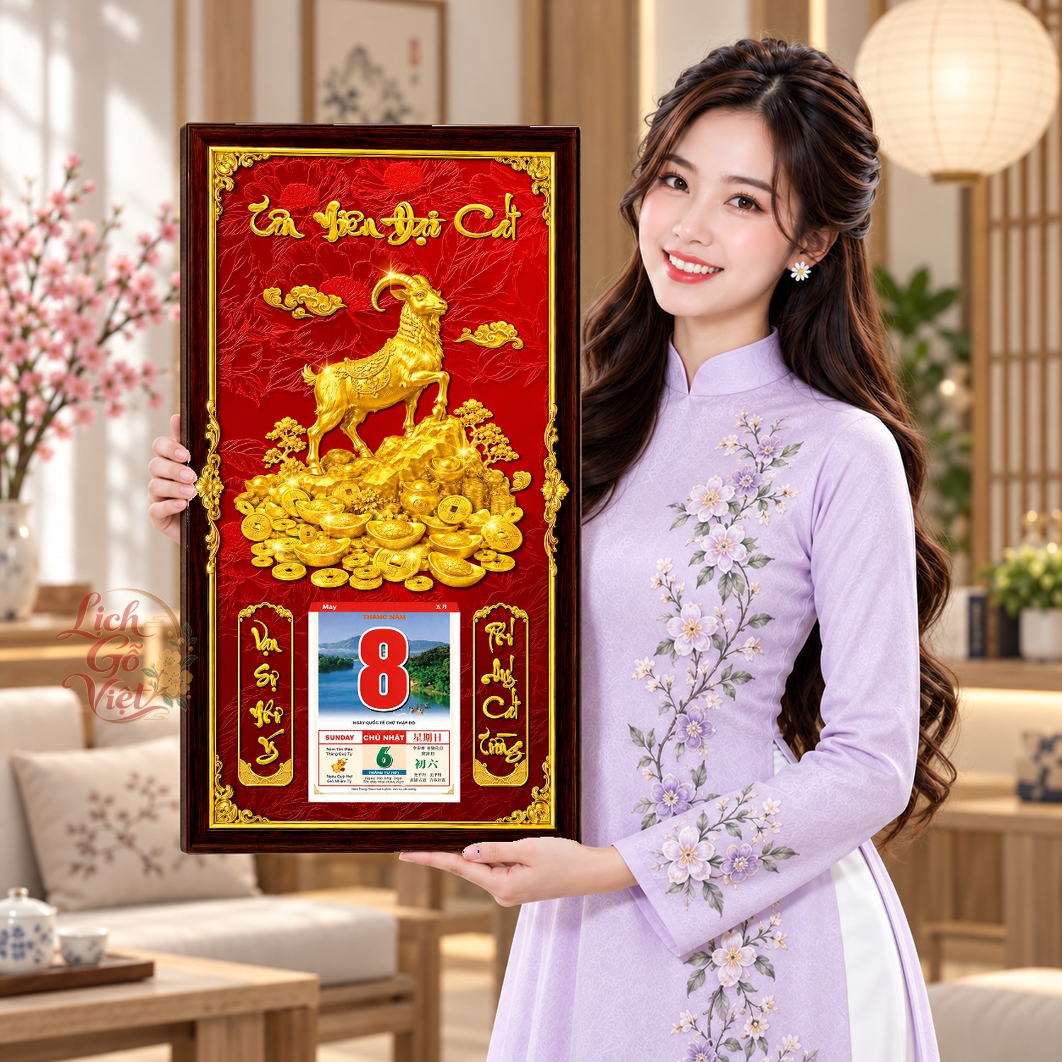 Lịch gỗ treo tường 2027 Kim Dương Đại Cát 39×79 cm – LGV27AK-01 — ảnh 4