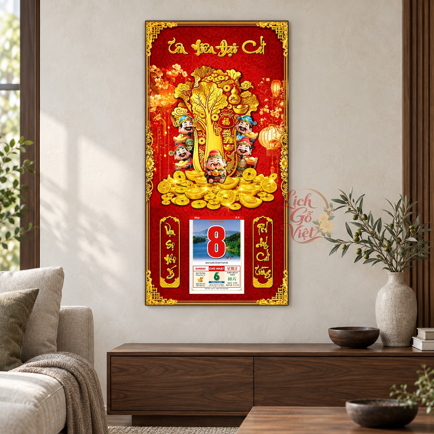 Lịch gỗ treo tường Bắp Cải Vàng Đón Lộc 39×79 cm – LGV27AK-100 — ảnh 2