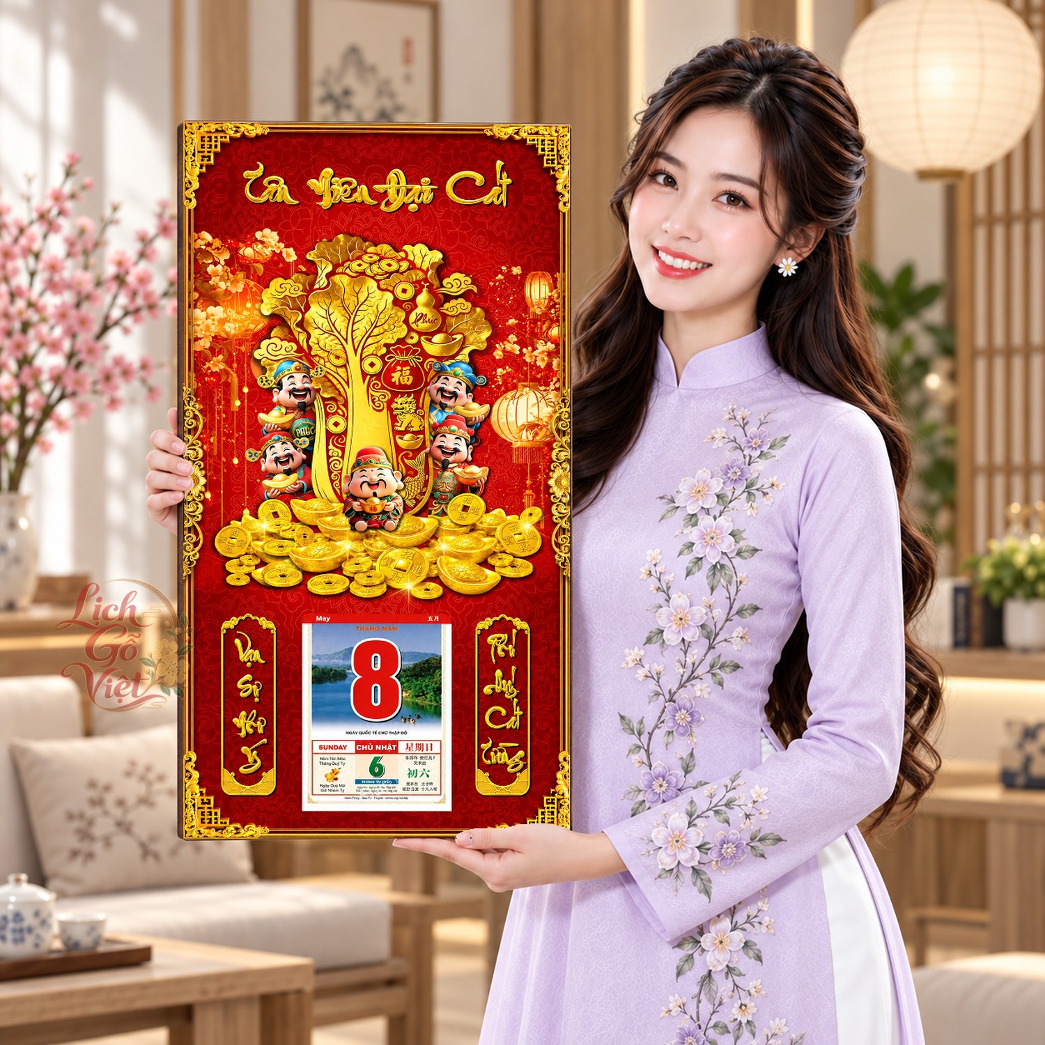 Lịch gỗ treo tường Bắp Cải Vàng Đón Lộc 39×79 cm – LGV27AK-100 — ảnh 4