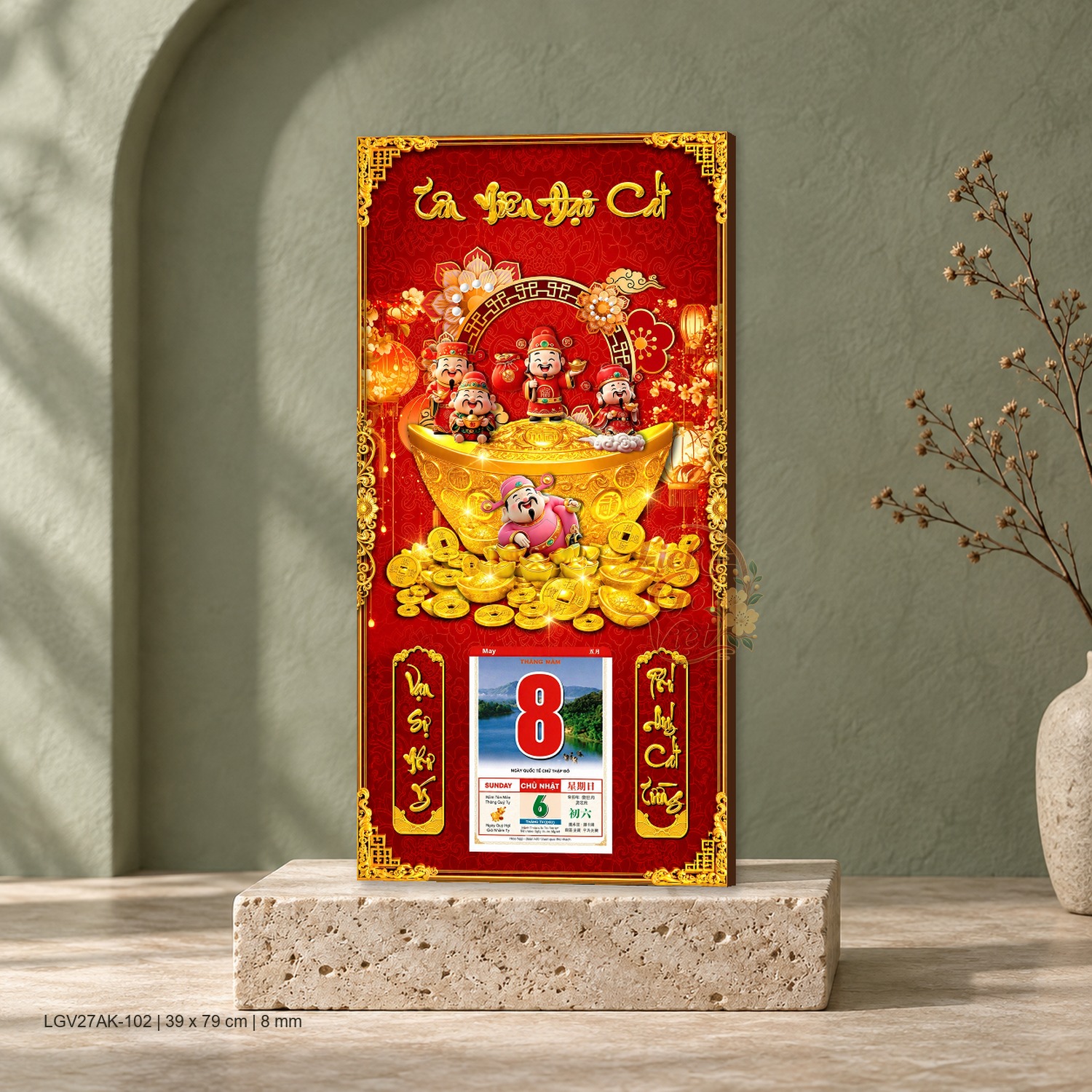Lịch gỗ treo tường Kim Nguyên Bảo 39×79 cm – LGV27AK-102