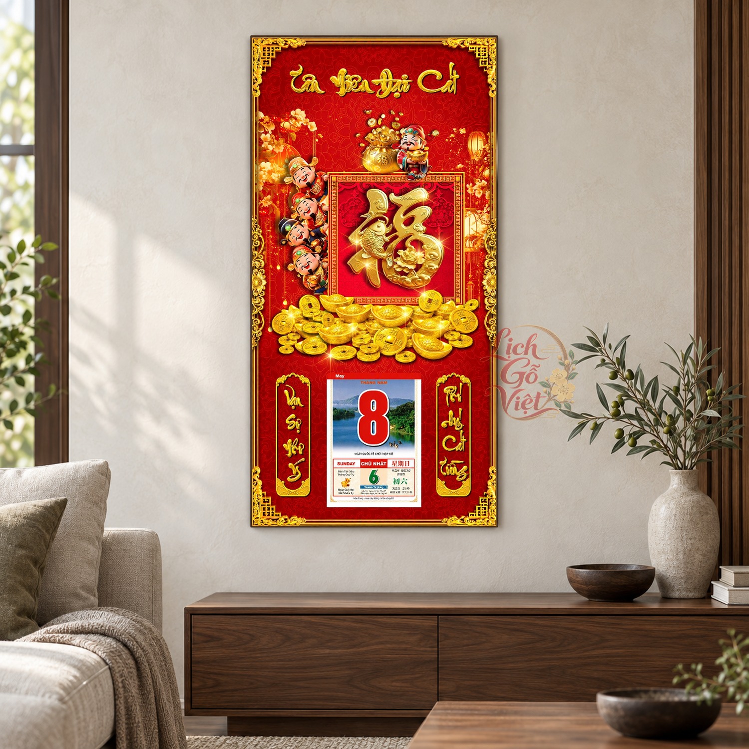 Lịch gỗ treo tường Phúc Mãn Đường 39×79 cm – LGV27AK-104 — ảnh 2