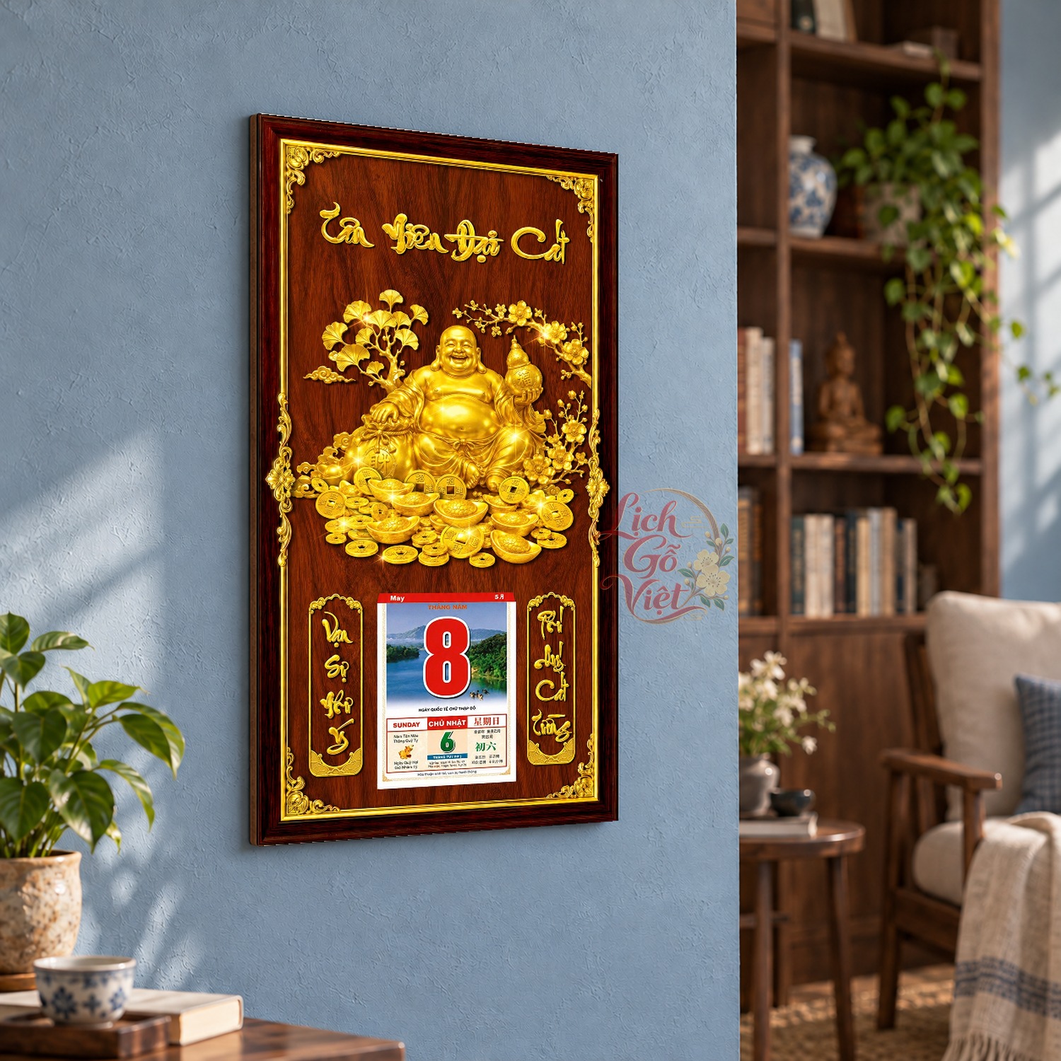 Lịch gỗ treo tường Di Lặc An Vui Nền Gỗ 39×79 cm – LGV27AK-45 — ảnh 3