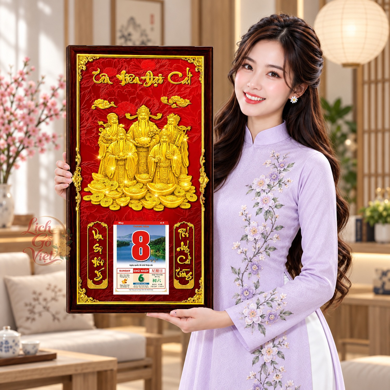 Lịch gỗ treo tường Phúc Lành Hội Tụ Nền Đỏ 39×79 cm – LGV27AK-73 — ảnh 4