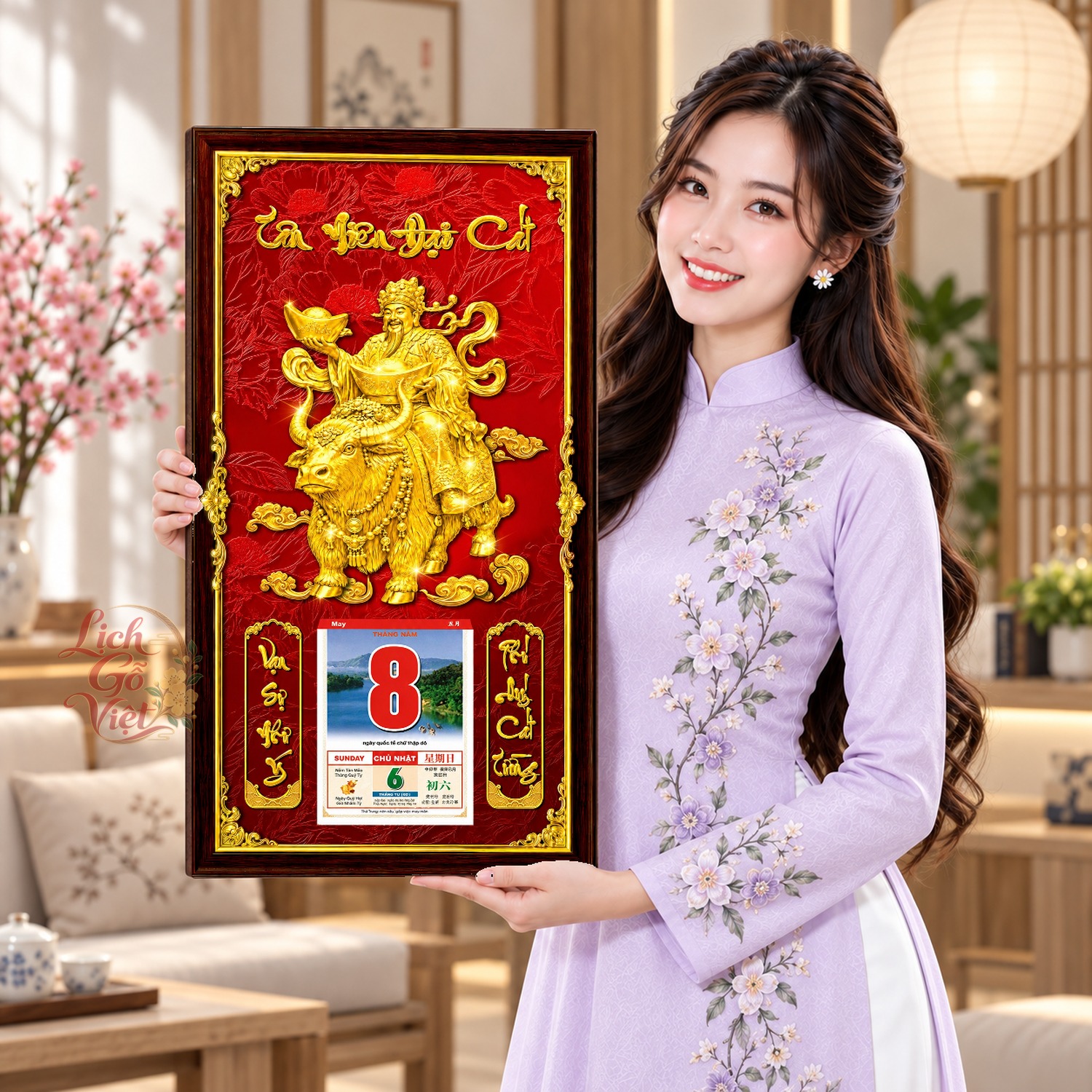 Lịch gỗ treo tường Tài Lộc Cát Tường Nền Đỏ 39×79 cm – LGV27AK-78 — ảnh 4