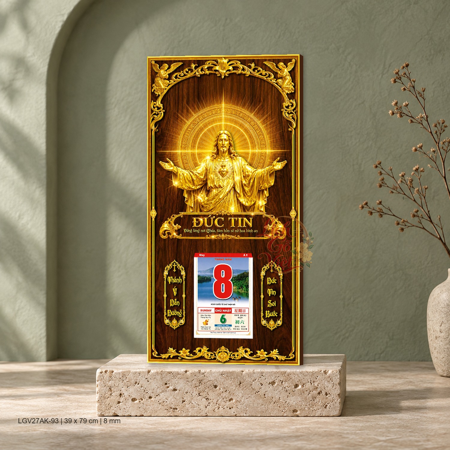 Lịch gỗ treo tường Đức Tin 39×79 cm – LGV27AK-93