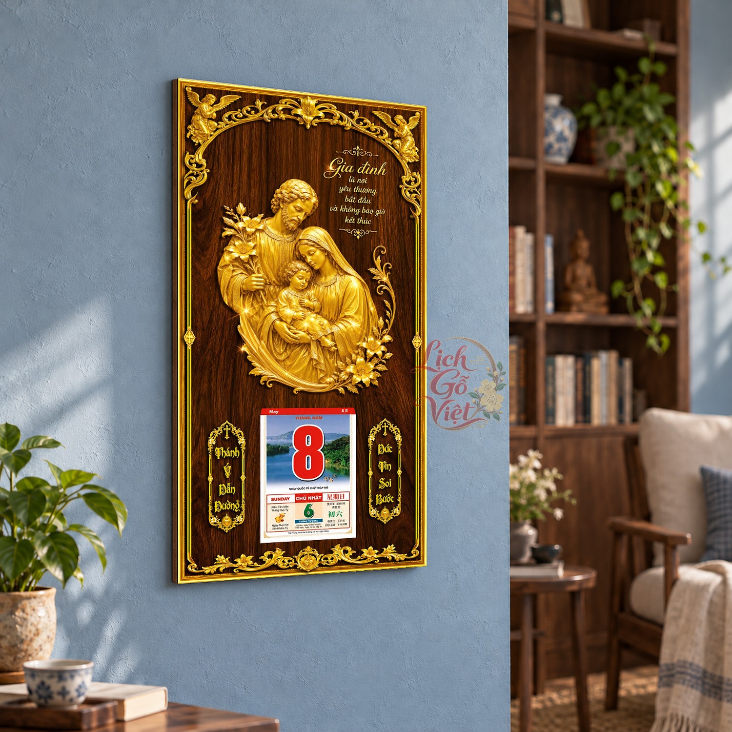Lịch gỗ treo tường Gia Đình Yêu Thương 39×79 cm – LGV27AK-95 — ảnh 3