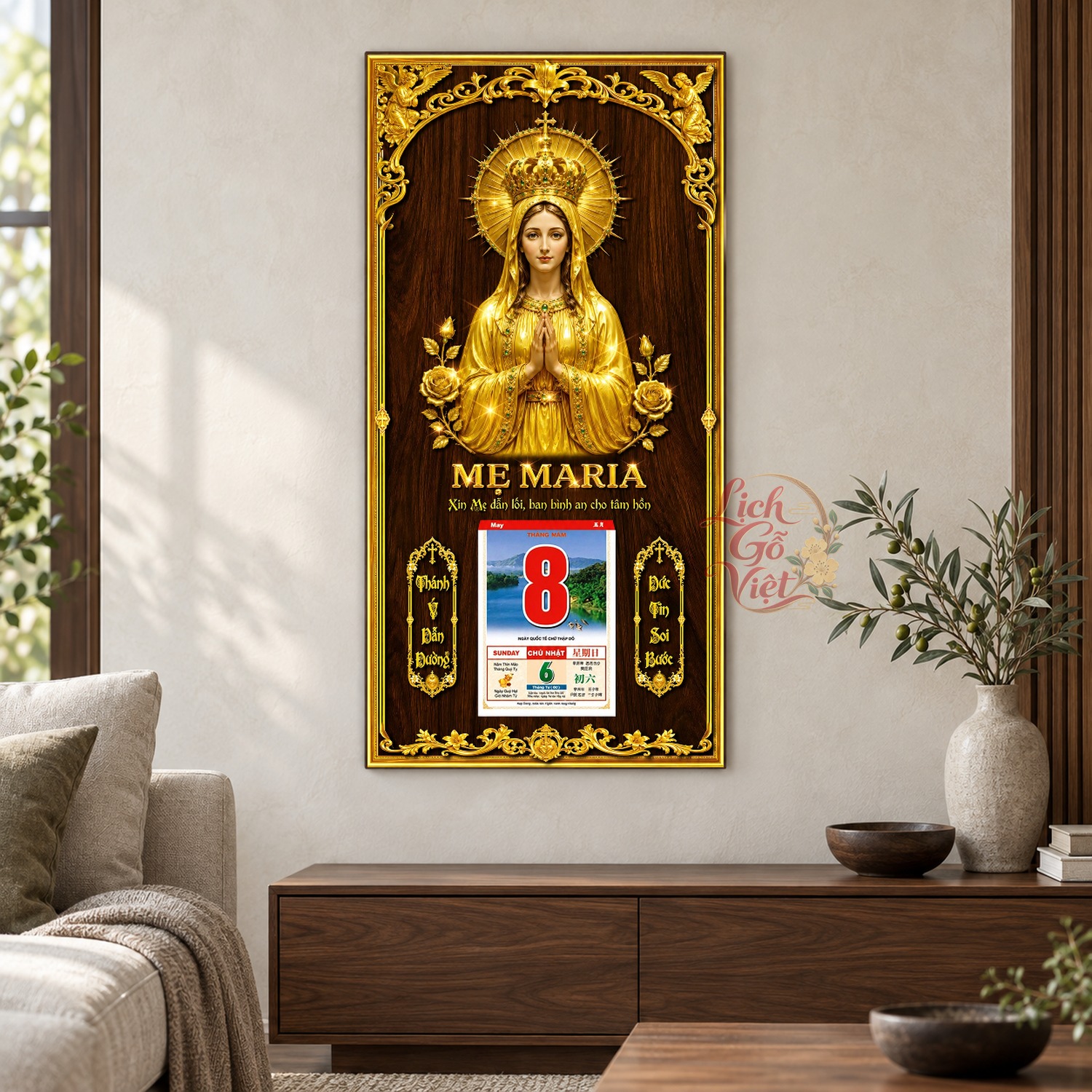Lịch gỗ treo tường Mẹ Maria 39×79 cm – LGV27AK-96 — ảnh 2
