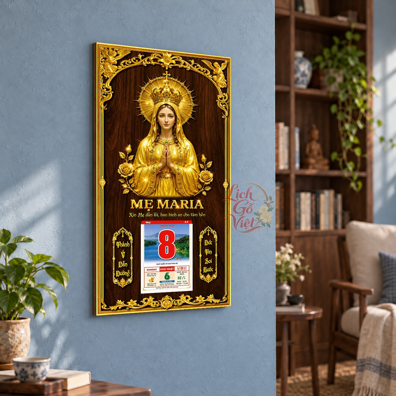 Lịch gỗ treo tường Mẹ Maria 39×79 cm – LGV27AK-96 — ảnh 3