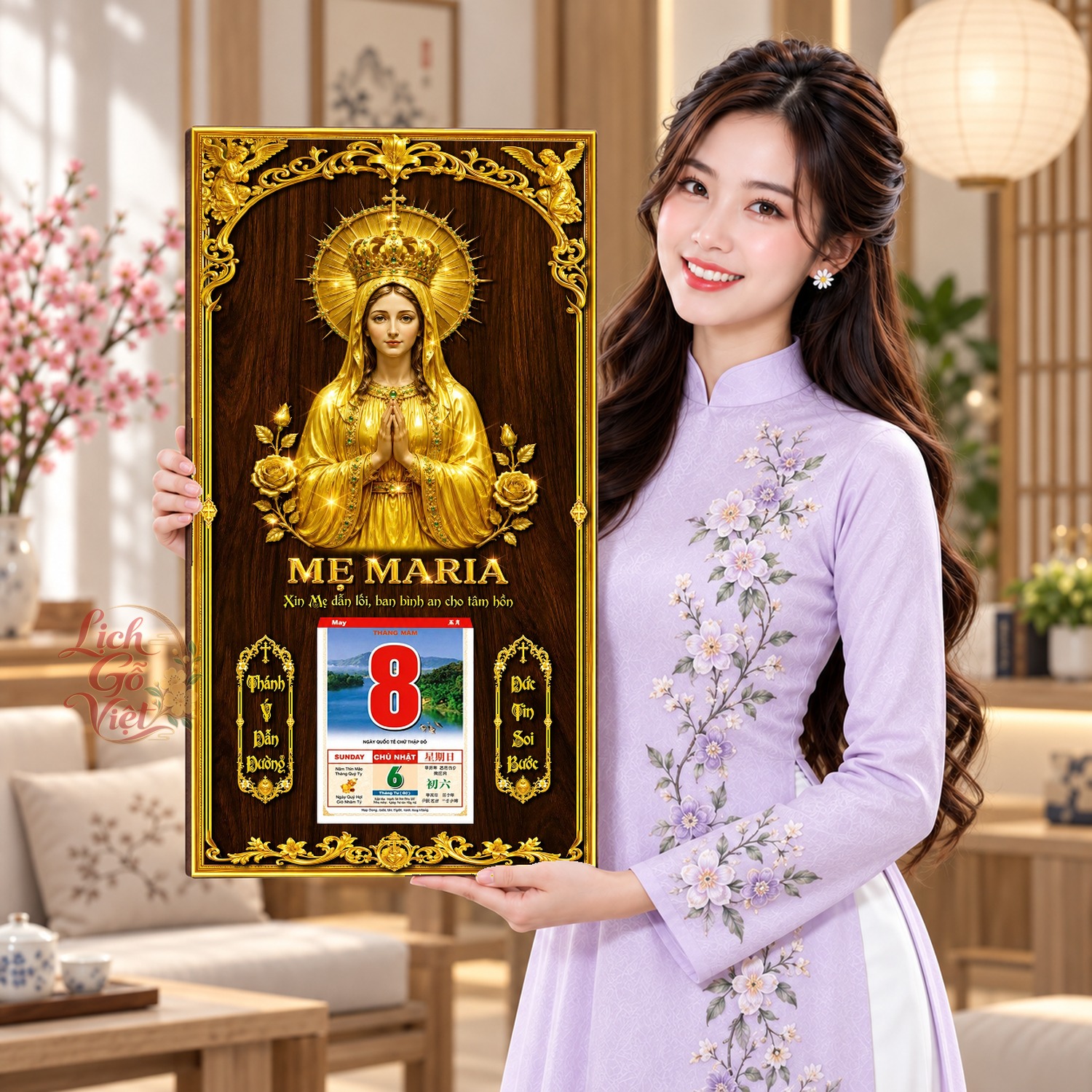 Lịch gỗ treo tường Mẹ Maria 39×79 cm – LGV27AK-96 — ảnh 4