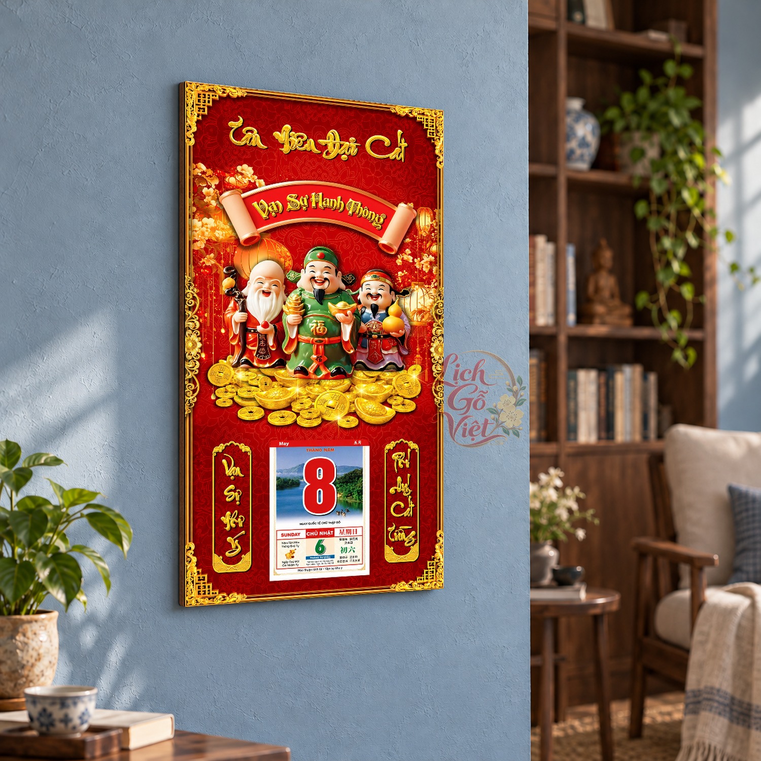 Lịch gỗ treo tường Tam Đa Vui Xuân 39×79 cm – LGV27AK-97 — ảnh 3
