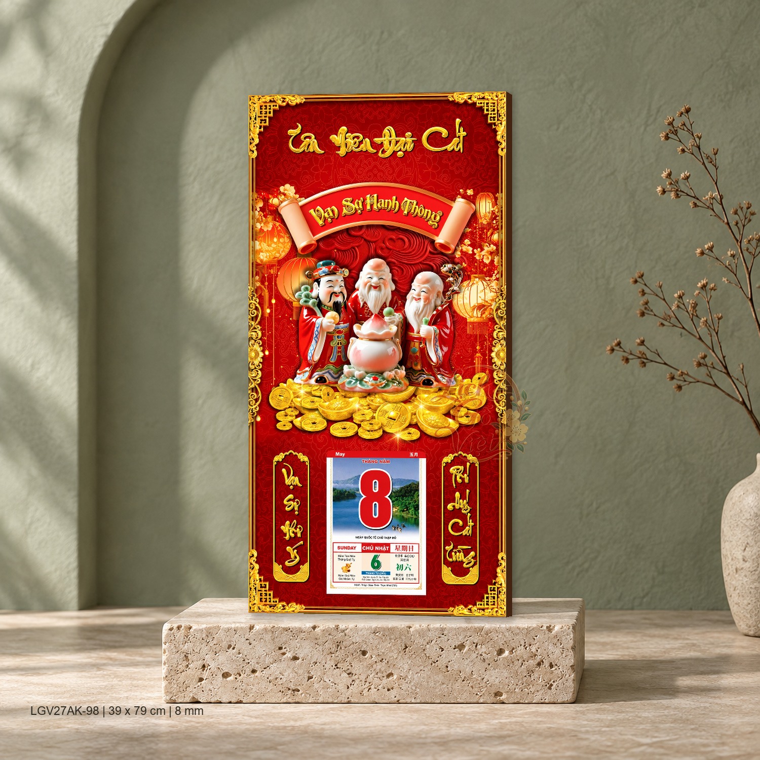 Lịch gỗ treo tường Phúc Hội Đầu Xuân 39×79 cm – LGV27AK-98