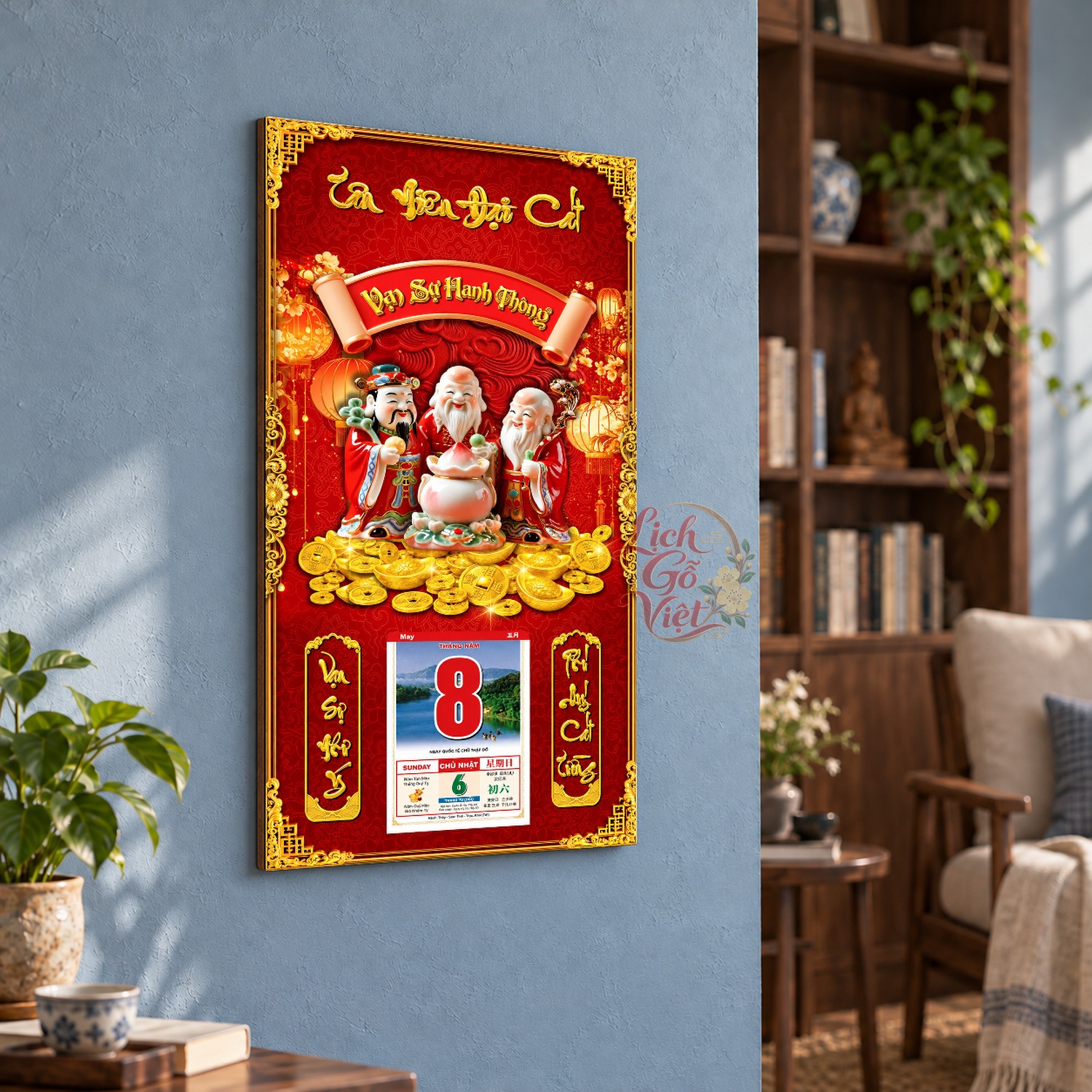 Lịch gỗ treo tường Phúc Hội Đầu Xuân 39×79 cm – LGV27AK-98 — ảnh 3