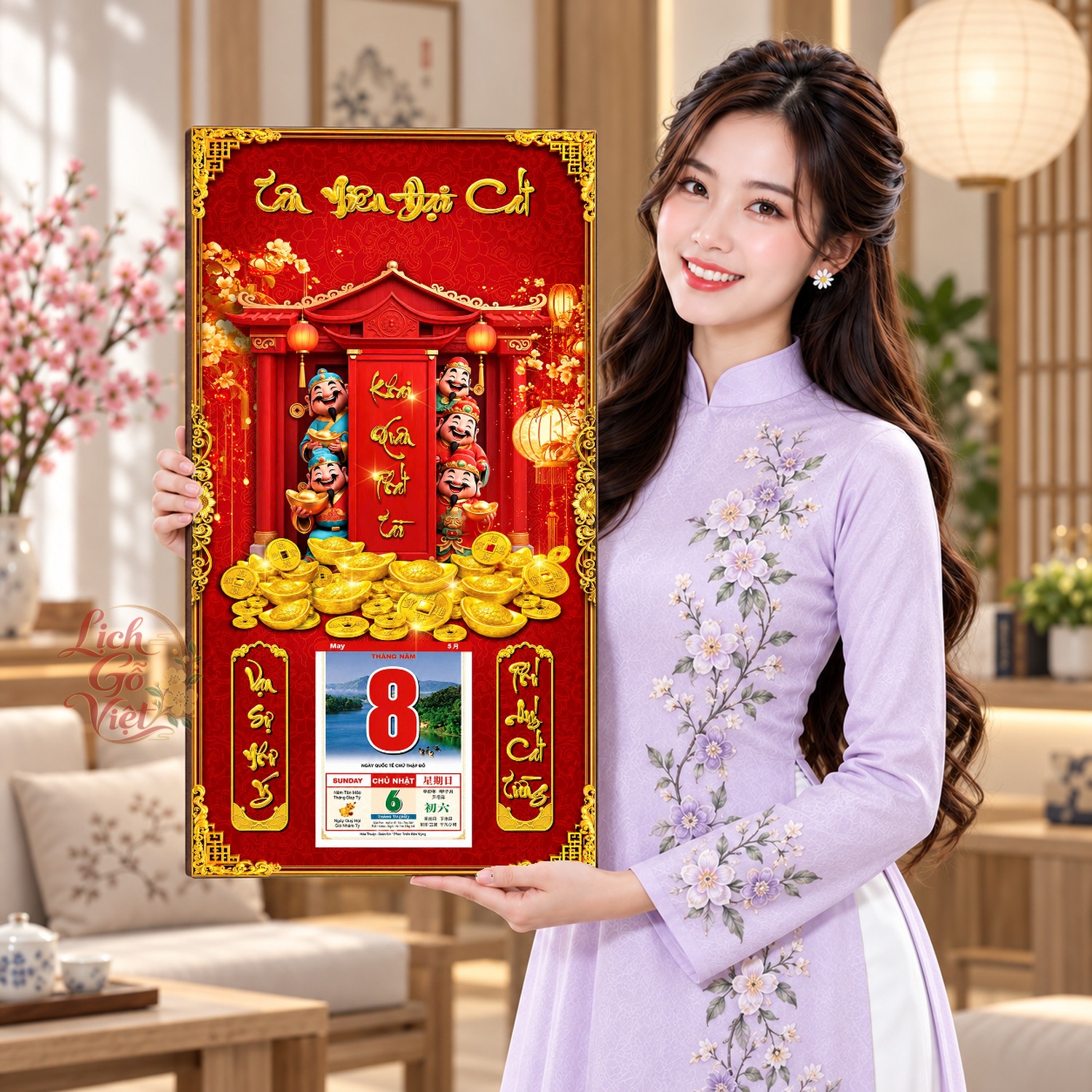 Lịch gỗ treo tường Xuân Về Trước Ngõ 39×79 cm – LGV27AK-99 — ảnh 4