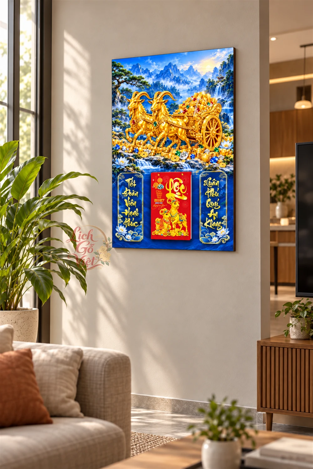 Lịch gỗ tráng gương 40x60cm Song Dương Tài Lộc LGV27T4-06 — ảnh 2