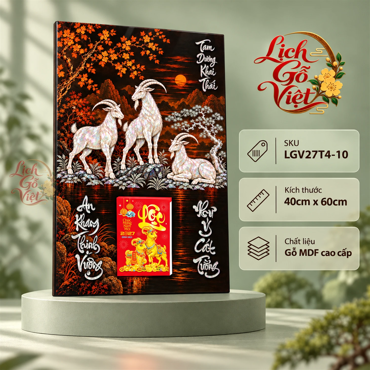 Lịch gỗ tráng gương 40x60cm Tam Dương Khai Thái LGV27T4-10