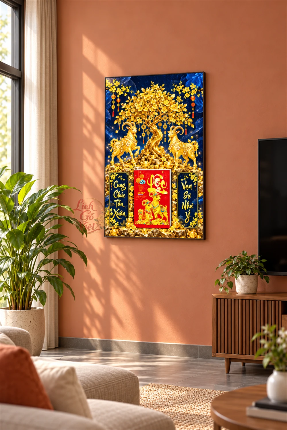 Lịch gỗ tráng gương 40x60cm Song Dương Kim Xuân LGV27T4-17 — ảnh 2