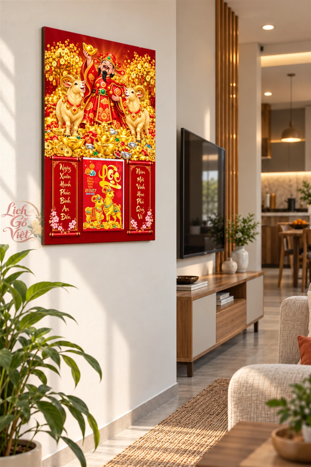 Lịch gỗ tráng gương 40x60cm Thần Tài Song Dương LGV27T4-19 — ảnh 3