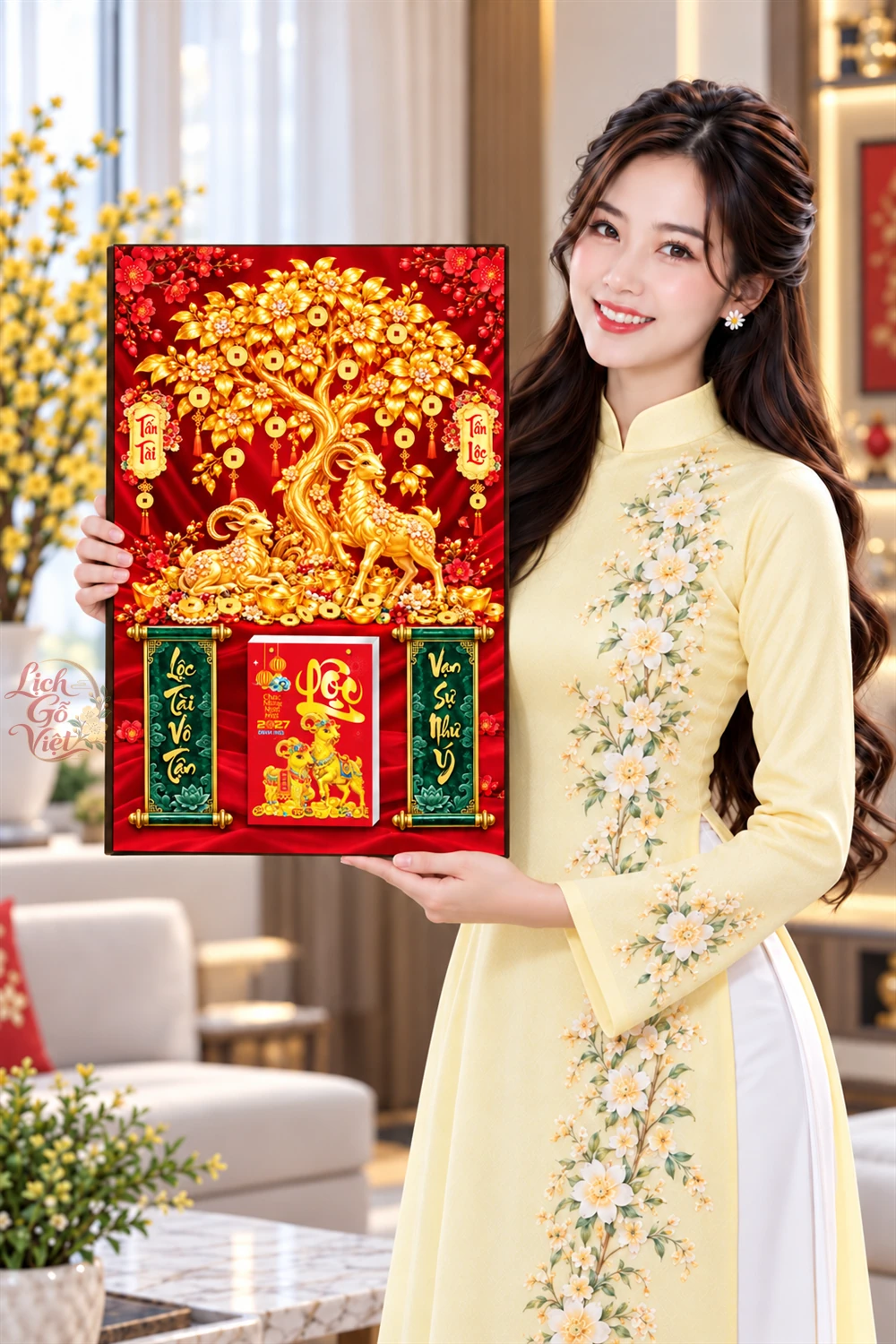 Lịch gỗ tráng gương 40x60cm Song Dương Kim Lộc LGV27T4-20 — ảnh 4