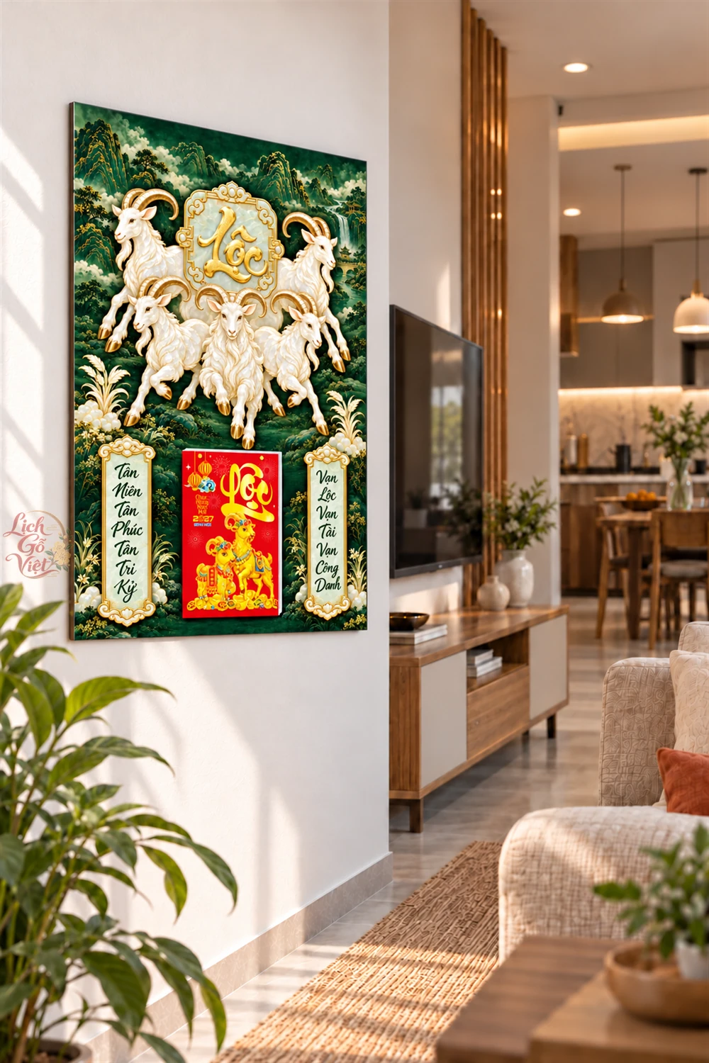Lịch gỗ tráng gương 40x60cm Ngũ Dương Ngọc Lộc LGV27T4-21 — ảnh 3