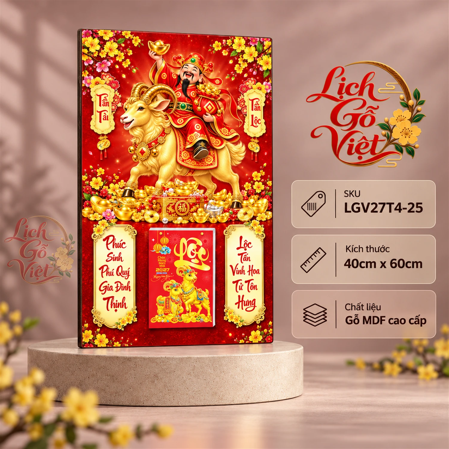 Lịch gỗ tráng gương 40x60cm Kim Dương Tấn Lộc LGV27T4-25