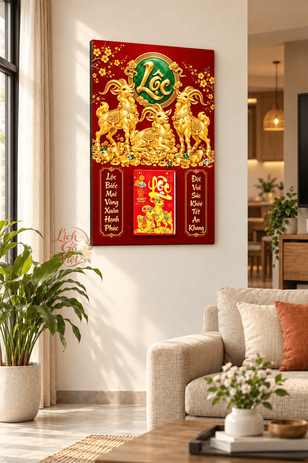 Lịch gỗ treo tường 2027 Tam Dương Lộc Biếc 40x60cm LGV27T4-28 — ảnh 2