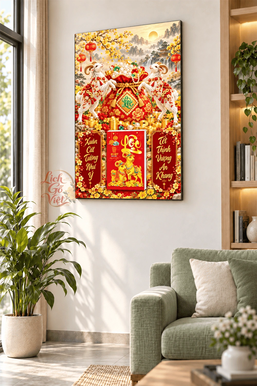 Lịch gỗ treo tường 2027 Song Dương Cát Tường 40x60cm LGV27T4-30 — ảnh 2