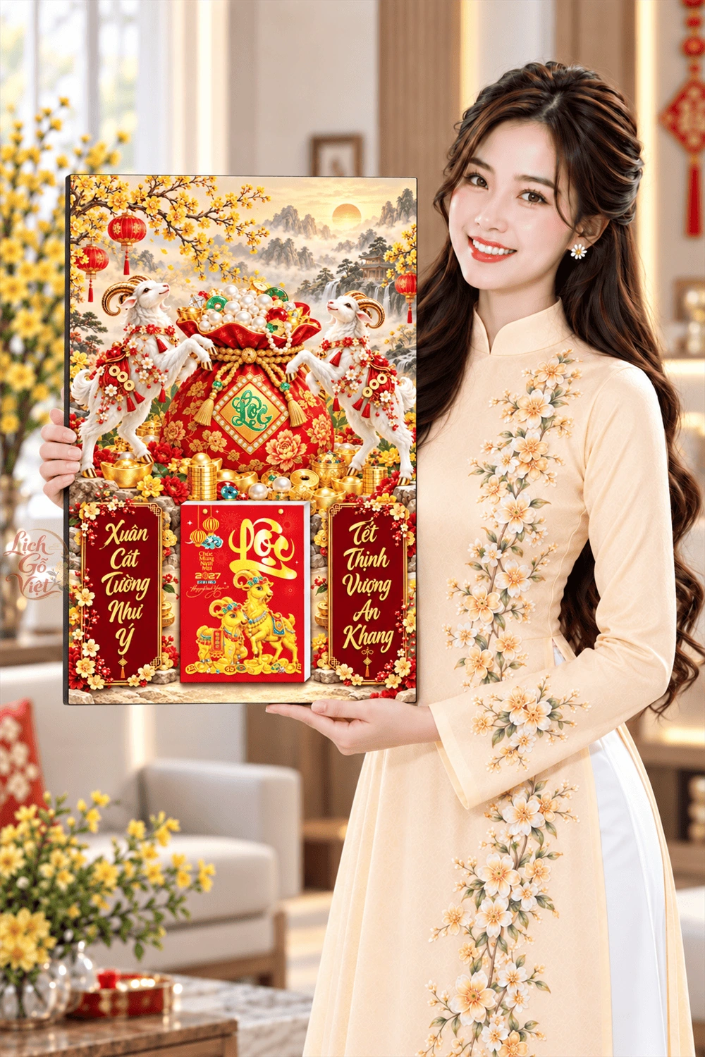 Lịch gỗ treo tường 2027 Song Dương Cát Tường 40x60cm LGV27T4-30 — ảnh 4