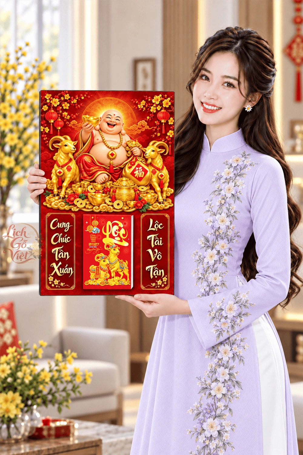 Lịch gỗ treo tường 2027 Di Lặc Song Dương 40x60cm LGV27T4-31 — ảnh 4