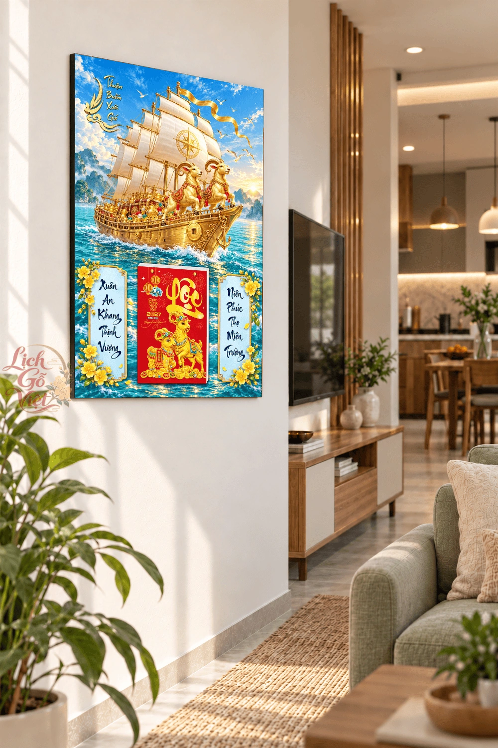 Lịch gỗ treo tường 2027 Song Dương Thuận Buồm 40x60cm LGV27T4-33 — ảnh 3
