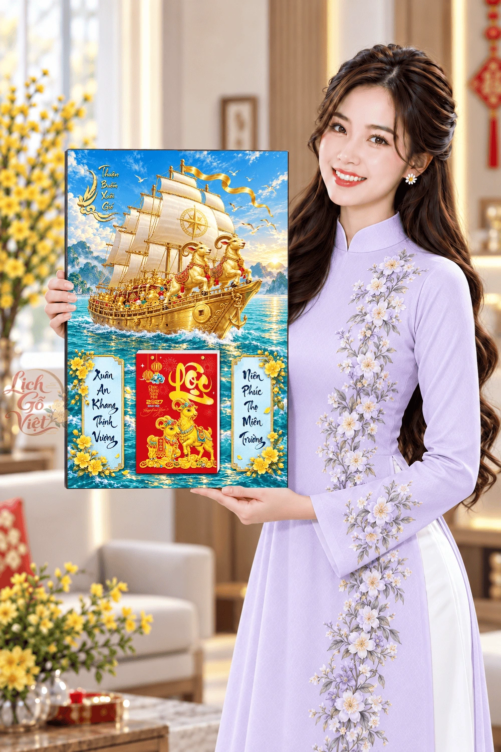 Lịch gỗ treo tường 2027 Song Dương Thuận Buồm 40x60cm LGV27T4-33 — ảnh 4
