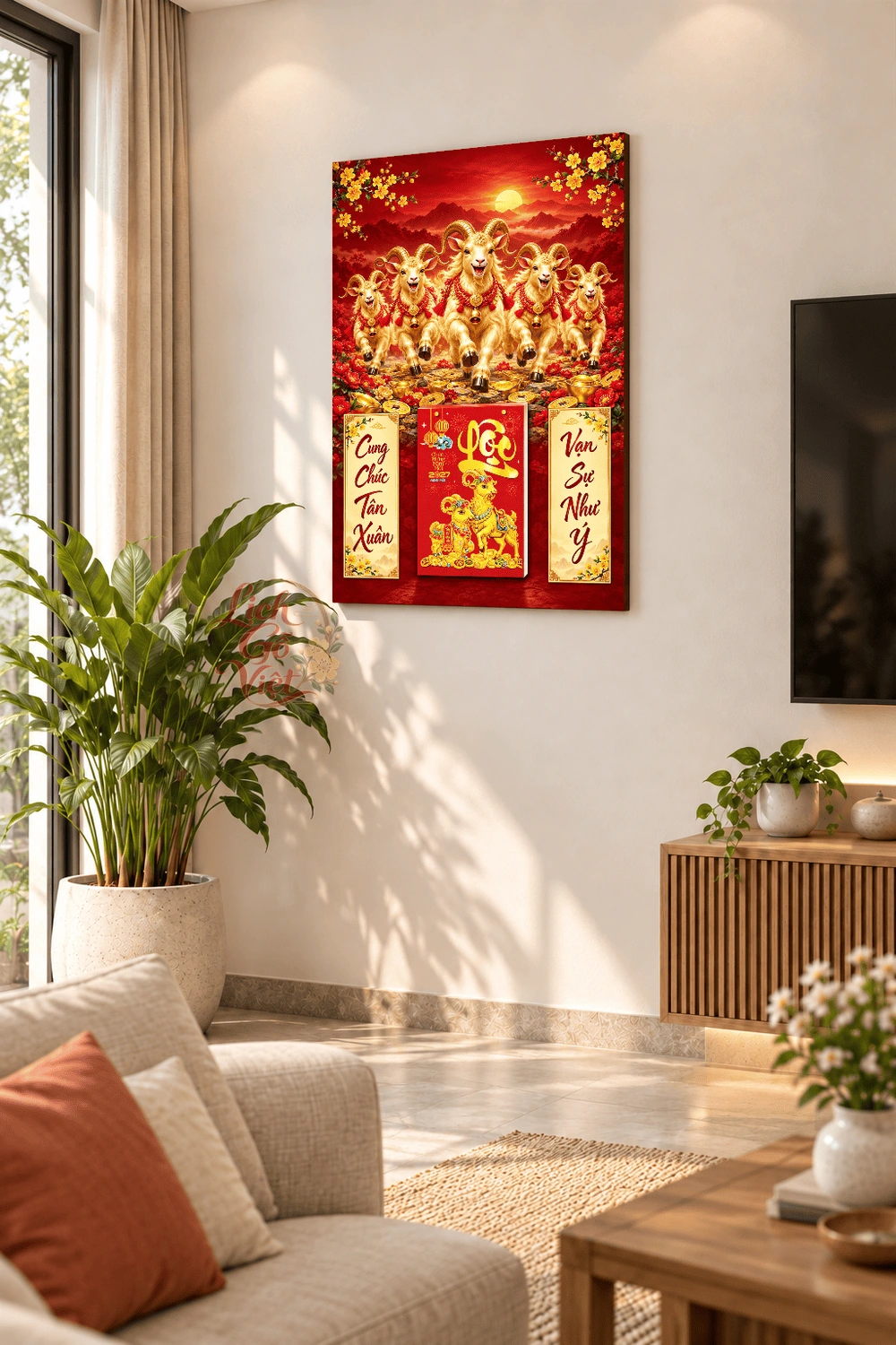 Lịch gỗ treo tường 2027 Ngũ Dương Đón Xuân 40x60cm LGV27T4-34 — ảnh 2