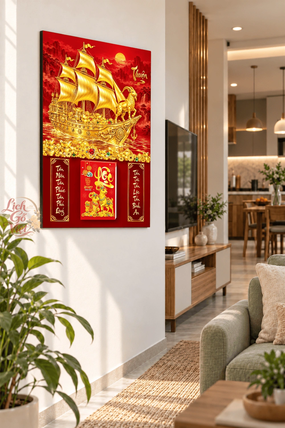 Lịch gỗ treo tường 2027 Kim Dương Thuận Phong 40x60cm LGV27T4-35 — ảnh 3