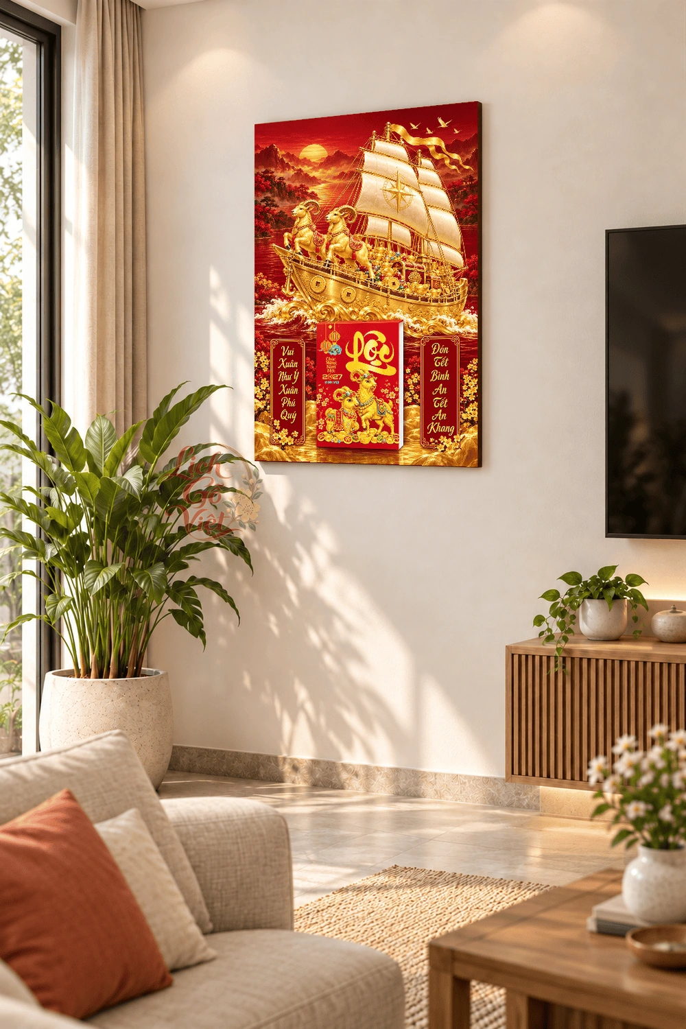 Lịch gỗ treo tường 2027 Song Dương Kim Thuyền 40x60cm LGV27T4-41 — ảnh 2