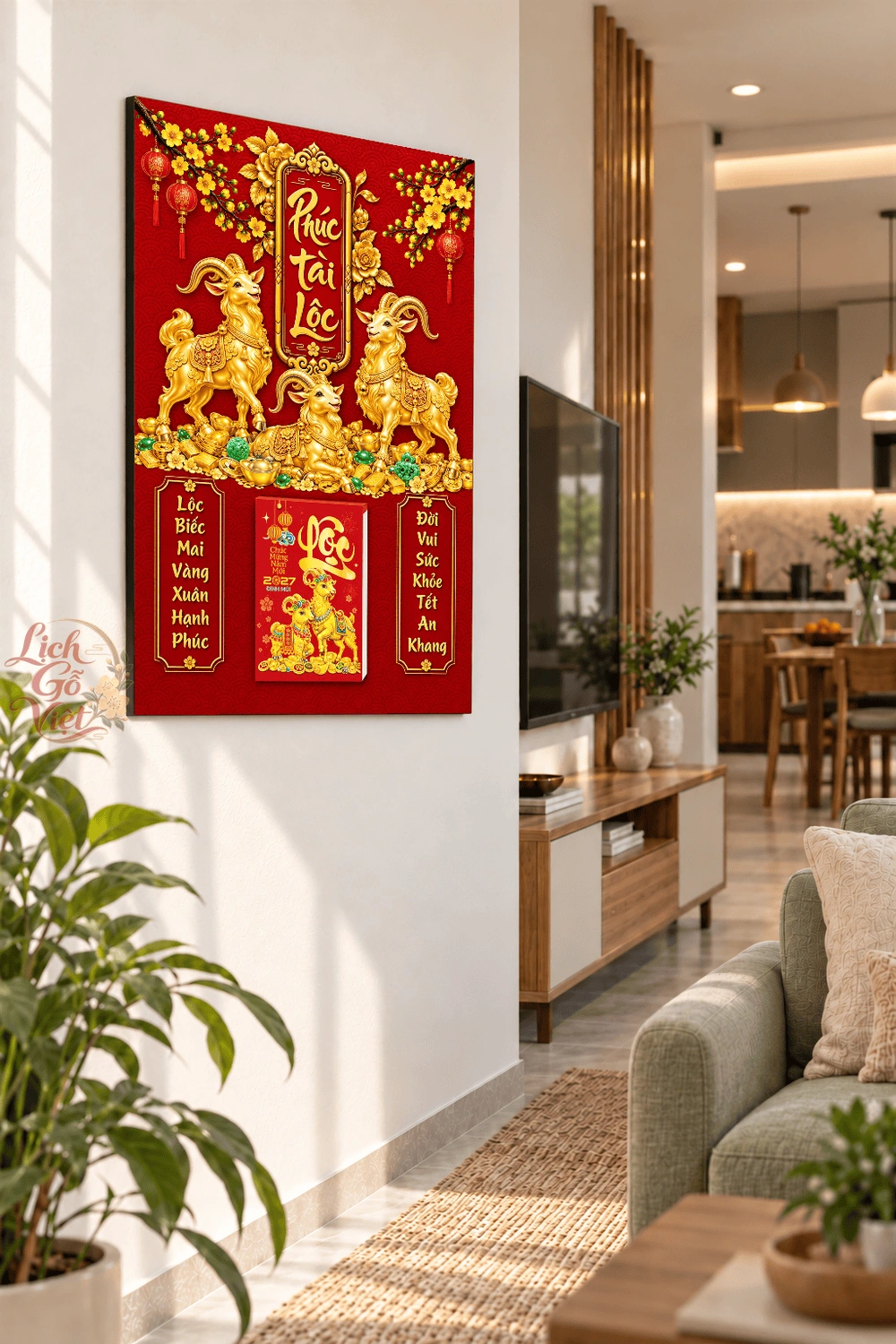Lịch gỗ treo tường 2027 Tam Dương Phúc Tài Lộc 40x60cm LGV27T4-50 — ảnh 3