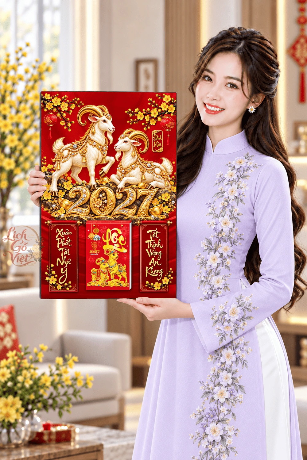 Lịch gỗ treo tường 2027 Song Dương Xuân 2027 40x60cm LGV27T4-51 — ảnh 4
