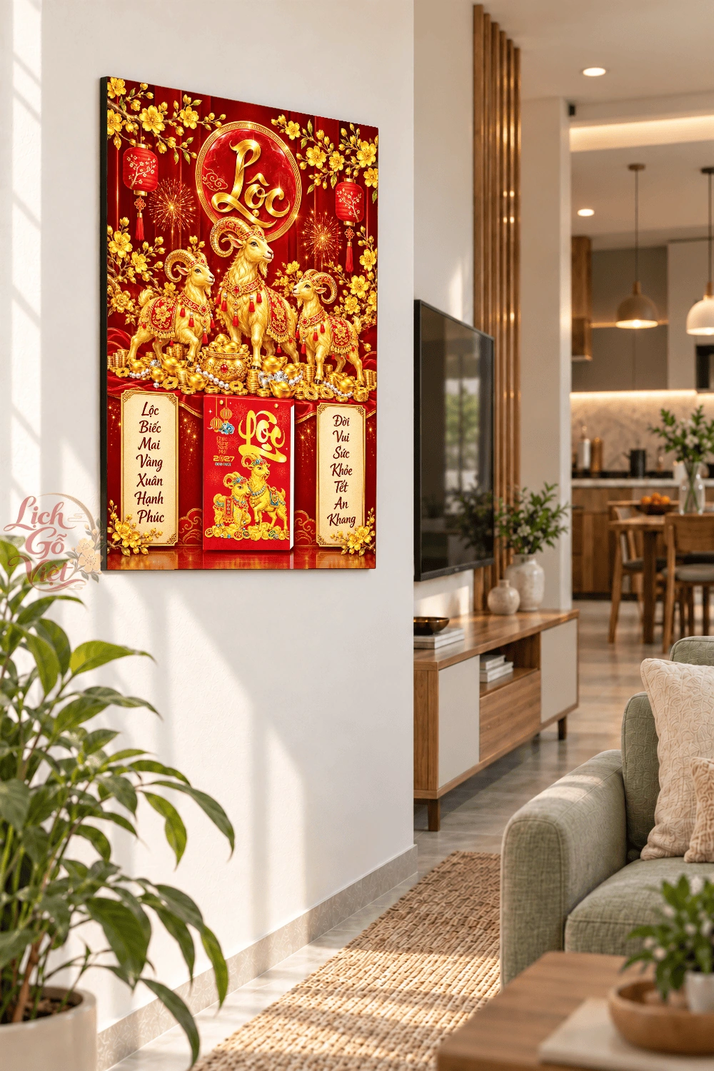 Lịch gỗ treo tường 2027 Tam Dương Đại Lộc 40x60cm LGV27T4-52 — ảnh 3