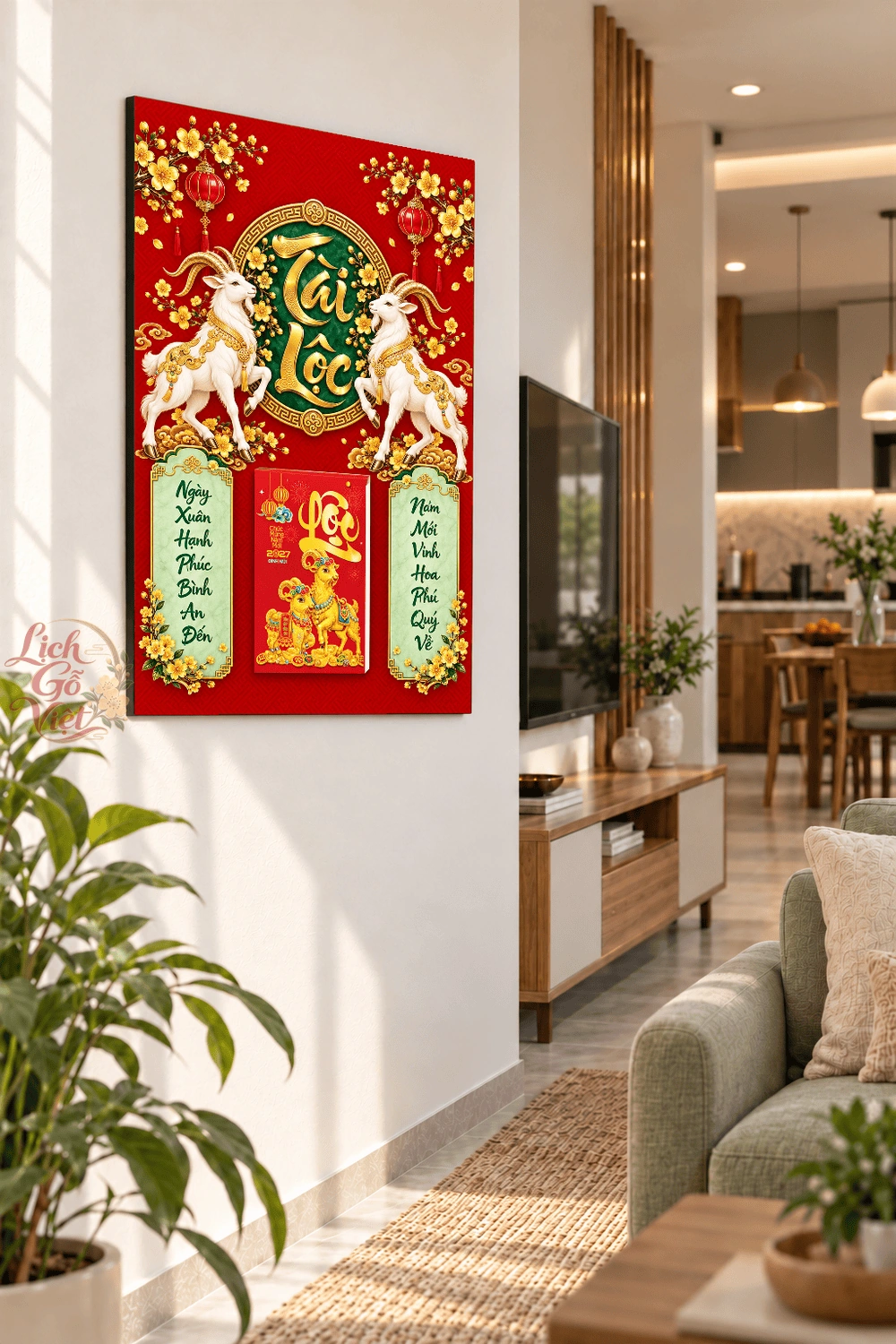 Lịch gỗ treo tường 2027 Song Dương Tài Lộc Ngọc 40x60cm LGV27T4-53 — ảnh 3
