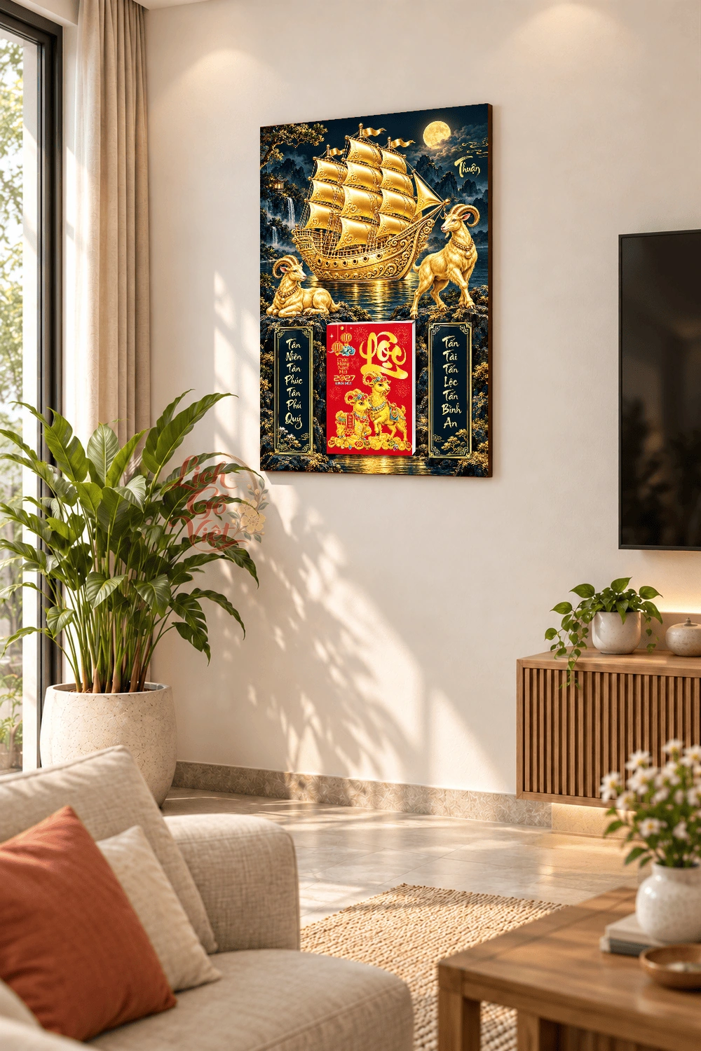 Lịch gỗ treo tường 2027 Kim Thuyền Nguyệt Dạ 40x60cm LGV27T4-56 — ảnh 2