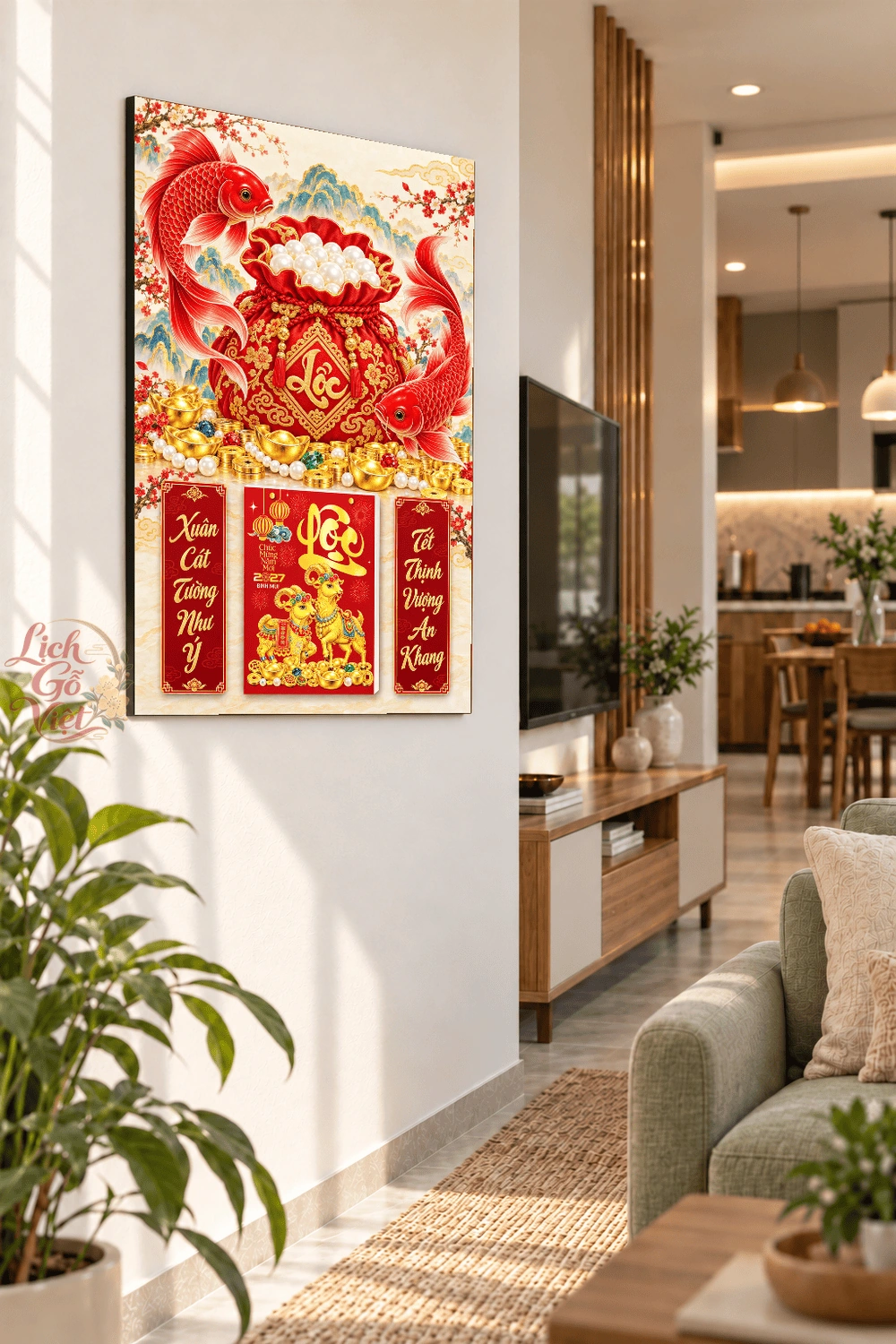 Lịch gỗ treo tường 2027 Song Ngư Hồng Lộc 40x60cm LGV27T4-63 — ảnh 3