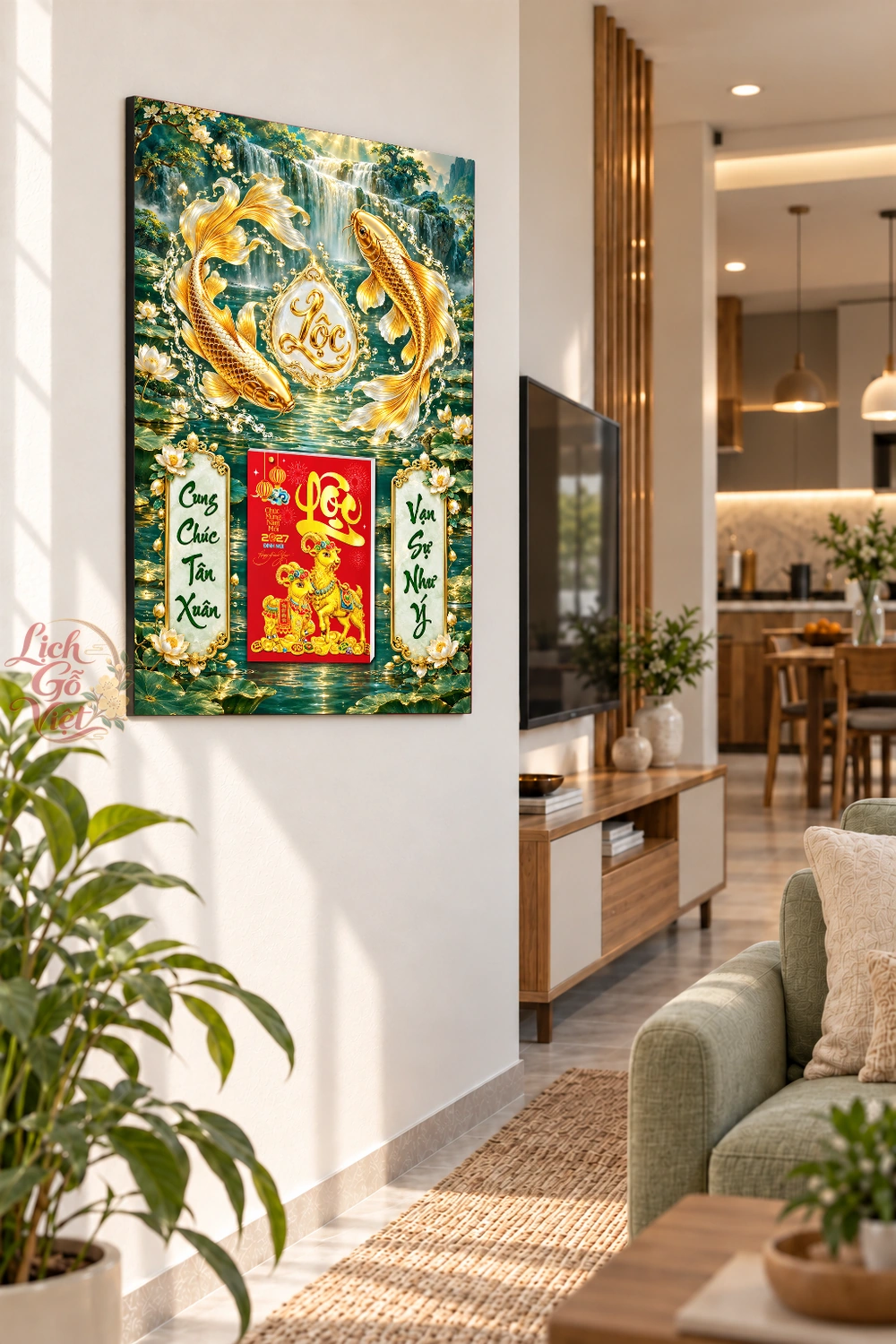 Lịch gỗ treo tường 2027 Song Ngư Liên Lộc 40x60cm LGV27T4-66 — ảnh 3