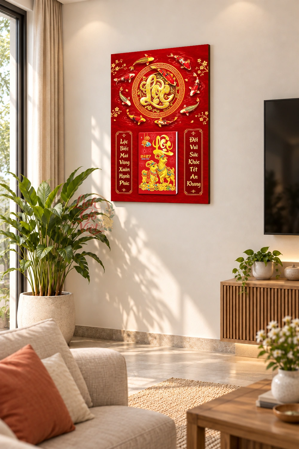 Lịch gỗ treo tường 2027 Cửu Ngư Đại Lộc 40x60cm LGV27T4-70 — ảnh 2