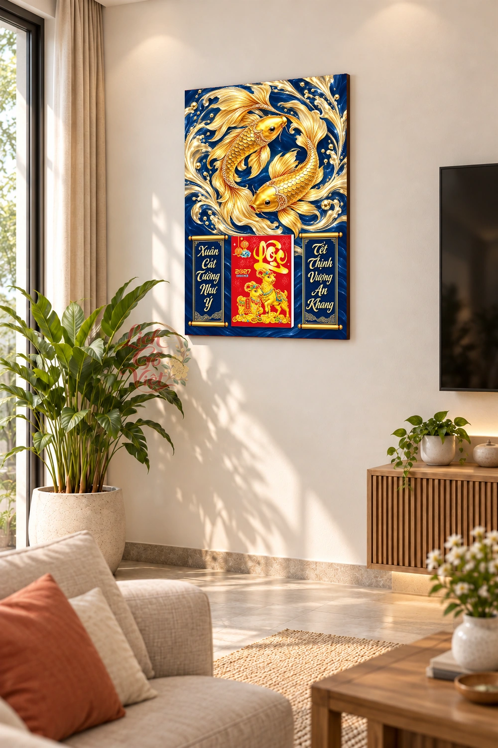 Lịch gỗ treo tường 2027 Song Ngư Kim Lam 40x60cm LGV27T4-71 — ảnh 2