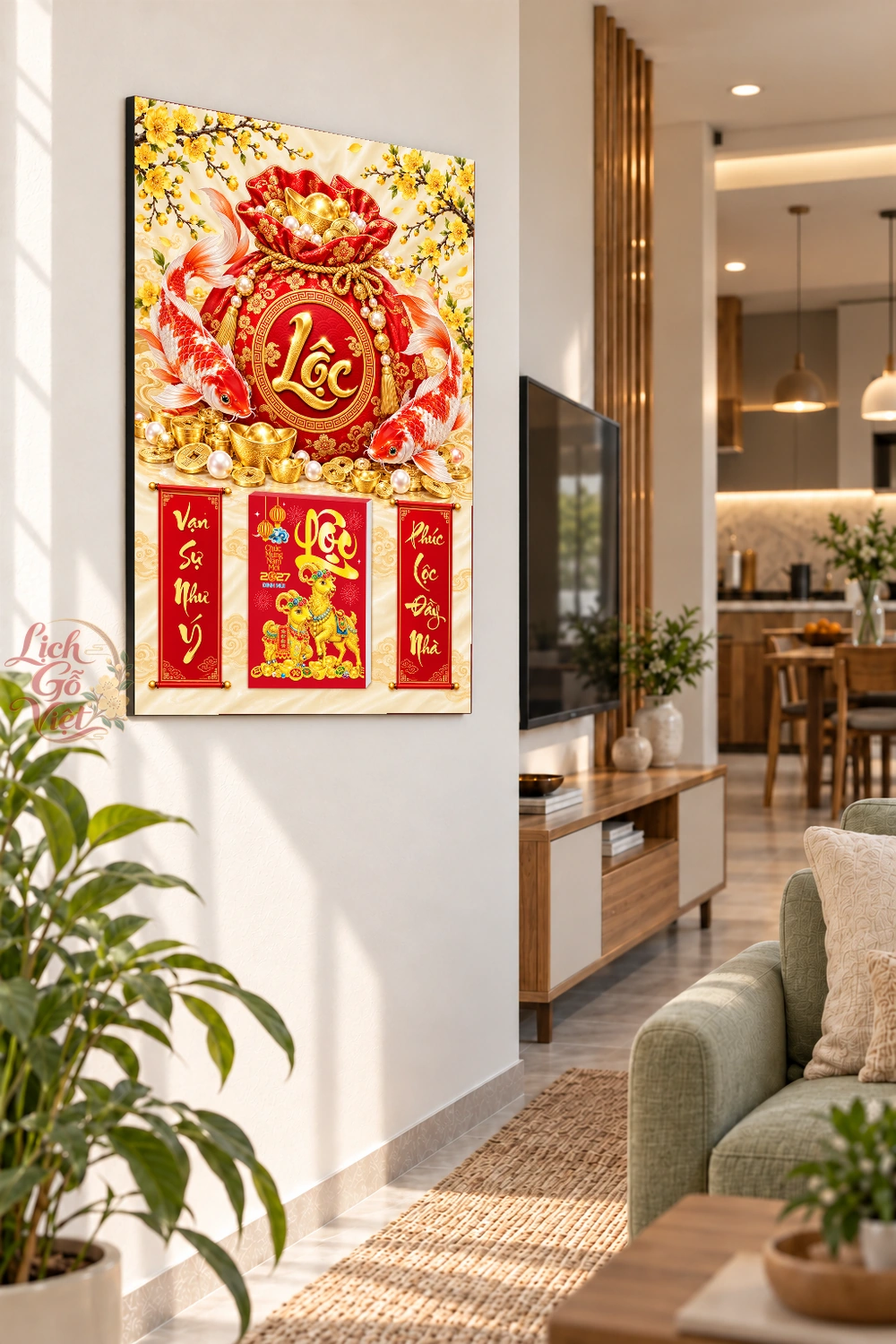 Lịch gỗ treo tường 2027 Song Ngư Phúc Lộc 40x60cm LGV27T4-72 — ảnh 3