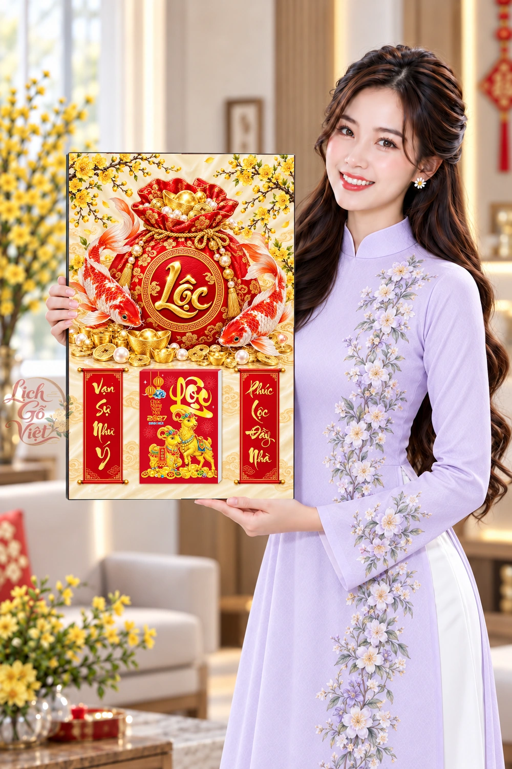 Lịch gỗ treo tường 2027 Song Ngư Phúc Lộc 40x60cm LGV27T4-72 — ảnh 4
