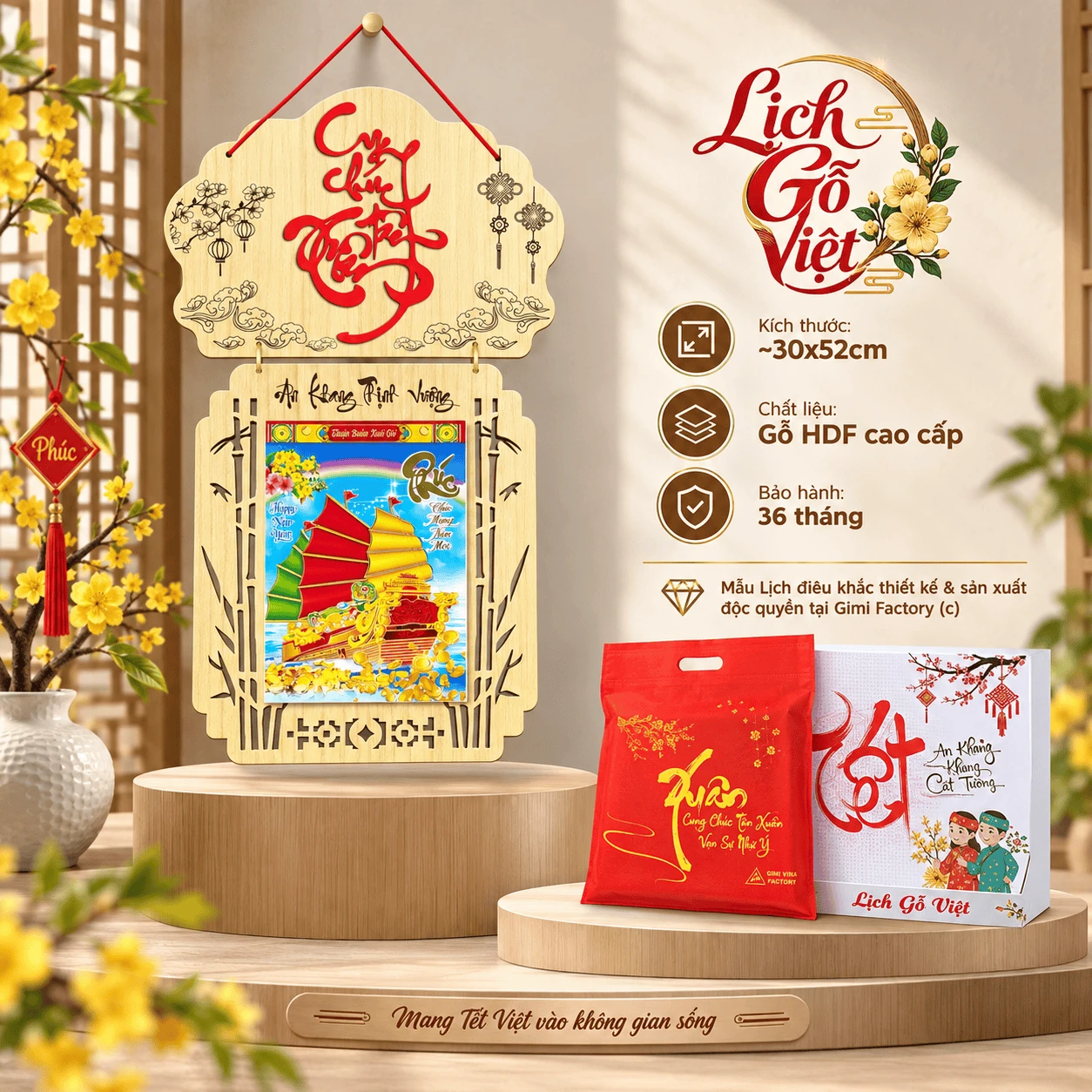 Lịch gỗ LGVSE01 Cung Chúc Tân Xuân 2027 độc quyền
