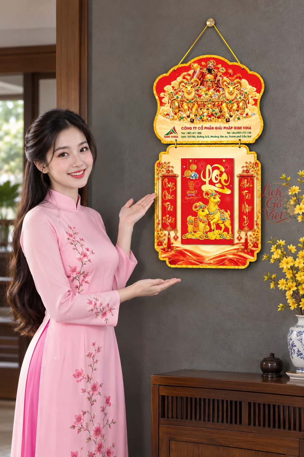 Lịch gỗ 2 thân 2027 Thần Tài LGV27T2-10 — ảnh 1